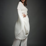 White Crinkled Cotton Draped Top and Pant Set