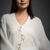 White Crinkled Cotton Draped Top and Pant Set