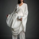 White Crinkled Cotton Draped Top and Pant Set