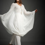 White Crinkled Cotton Draped Top and Pant Set