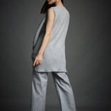 Grey Crinkled Cotton Draped Tunic and Pant Set
