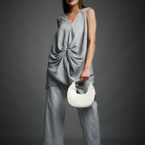 Grey Crinkled Cotton Draped Tunic and Pant Set