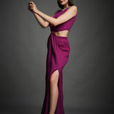Purple Crinkled Cotton Cutout Embroidered Dress