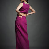 Purple Crinkled Cotton Cutout Embroidered Dress