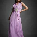 Purple Crinkled Cotton Draped Maxi Dress