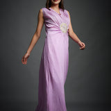 Purple Crinkled Cotton Draped Maxi Dress