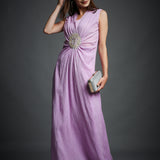 Purple Crinkled Cotton Draped Maxi Dress