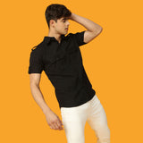 Black Shirt with Embroidered Tiger Motif