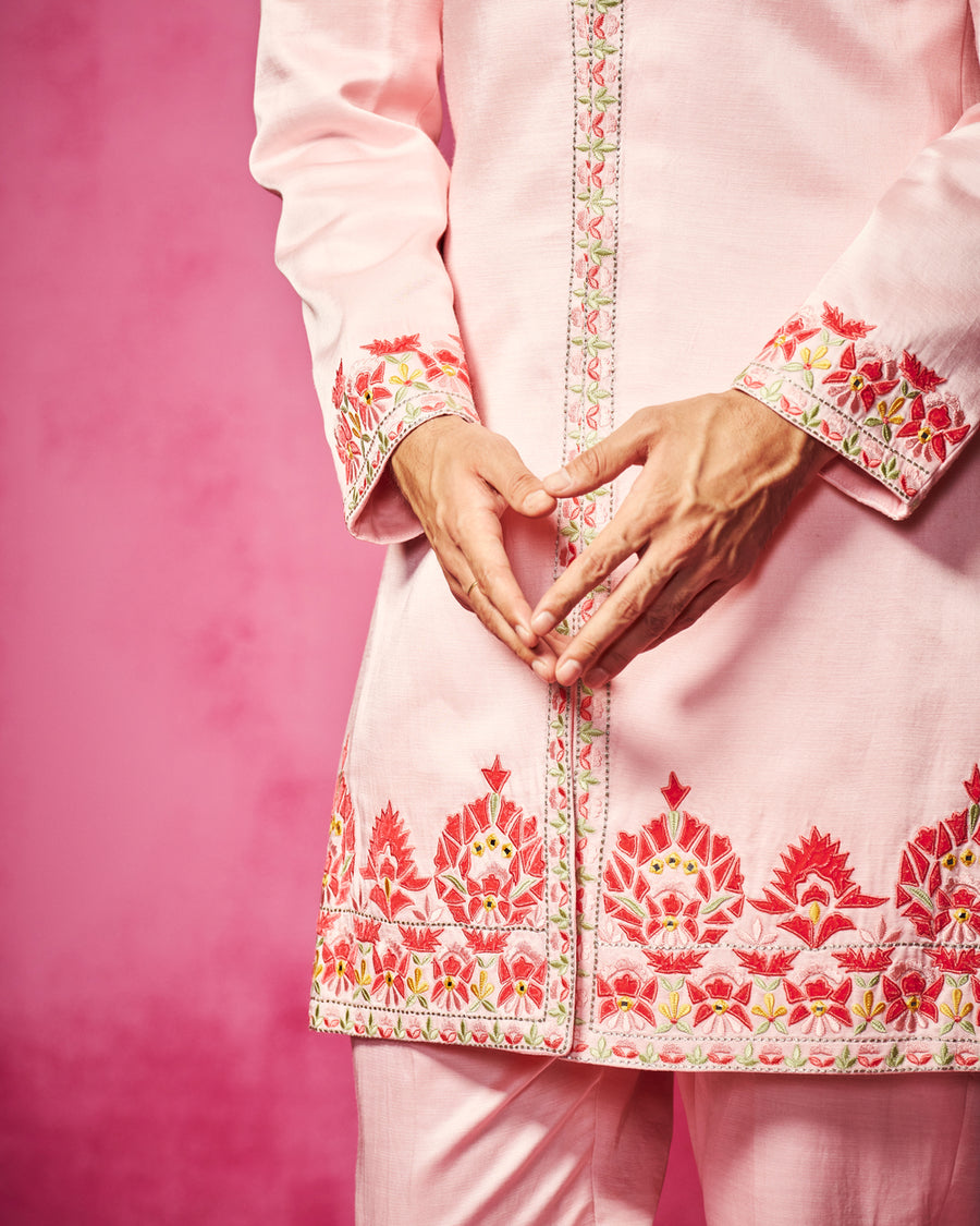 Light Pink embroidered Sherwani with matching pants