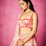 Light Pink Embroidered Sweetheart Blouse Bridal Lehenga Set