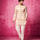 Printed Kurta with matching waistcoat and narrow pants