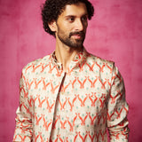 Printed Kurta with matching waistcoat and narrow pants