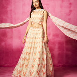 Ivory Georgette Abstract Print Lehenga Set with Jewelled Dupatta