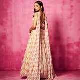 Ivory Georgette Abstract Print Lehenga Set with Jewelled Dupatta