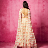 Ivory Georgette Abstract Print Lehenga Set with Jewelled Dupatta