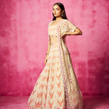 Ivory Georgette Abstract Print Lehenga Set with Throw Jacket