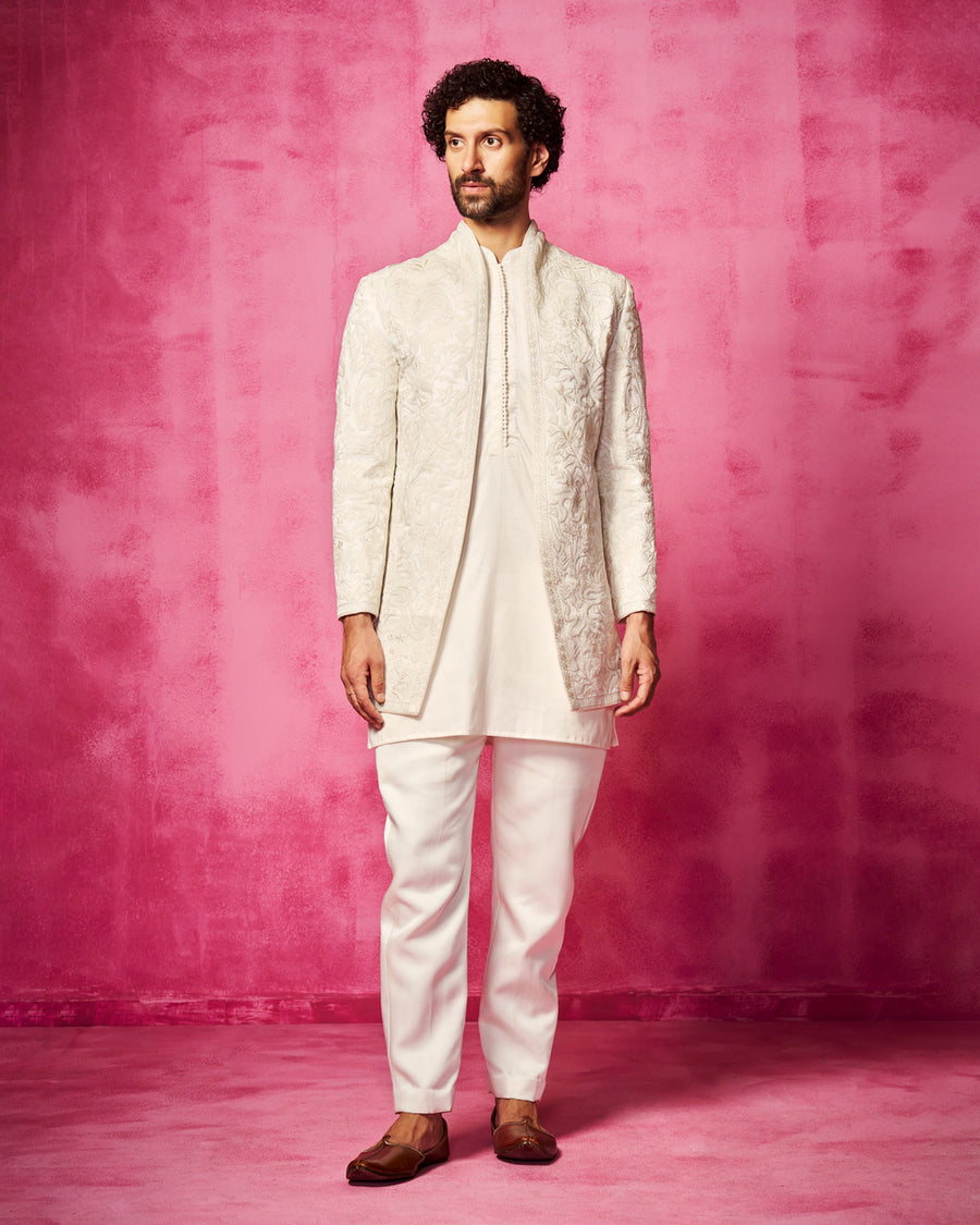 Ivory Embroidered Jacket with matching kurta and pants