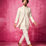 Ivory Embroidered Jacket with matching kurta and pants