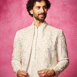 Ivory Embroidered Jacket with matching kurta and pants