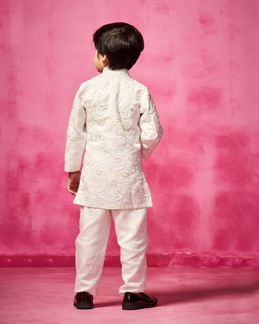 Ivory Embroidered Asseymtrical jacket with narrow pants