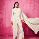 Ivory Pre-Draped Pant Saree with Embroidered Jacket