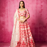 Ivory Embroidered  V Neck Bridal Lehenga Set