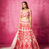 Ivory Embroidered  V Neck Bridal Lehenga Set