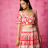 Ivory Embroidered  V Neck Bridal Lehenga Set