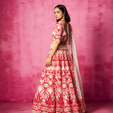 Ivory Embroidered  V Neck Bridal Lehenga Set