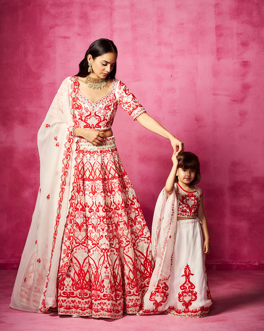 Rhythmic Revelry - Ivory Embroidery Mother - Daughter Set