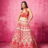 Embroidered Halter Crop Top and Ivory Lehenga Set