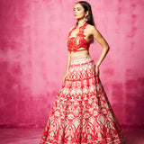 Embroidered Halter Crop Top and Ivory Lehenga Set