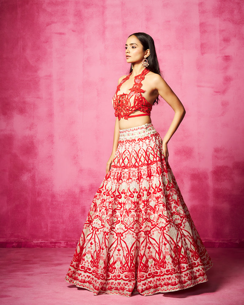 Ivory embroidered lehenga and top