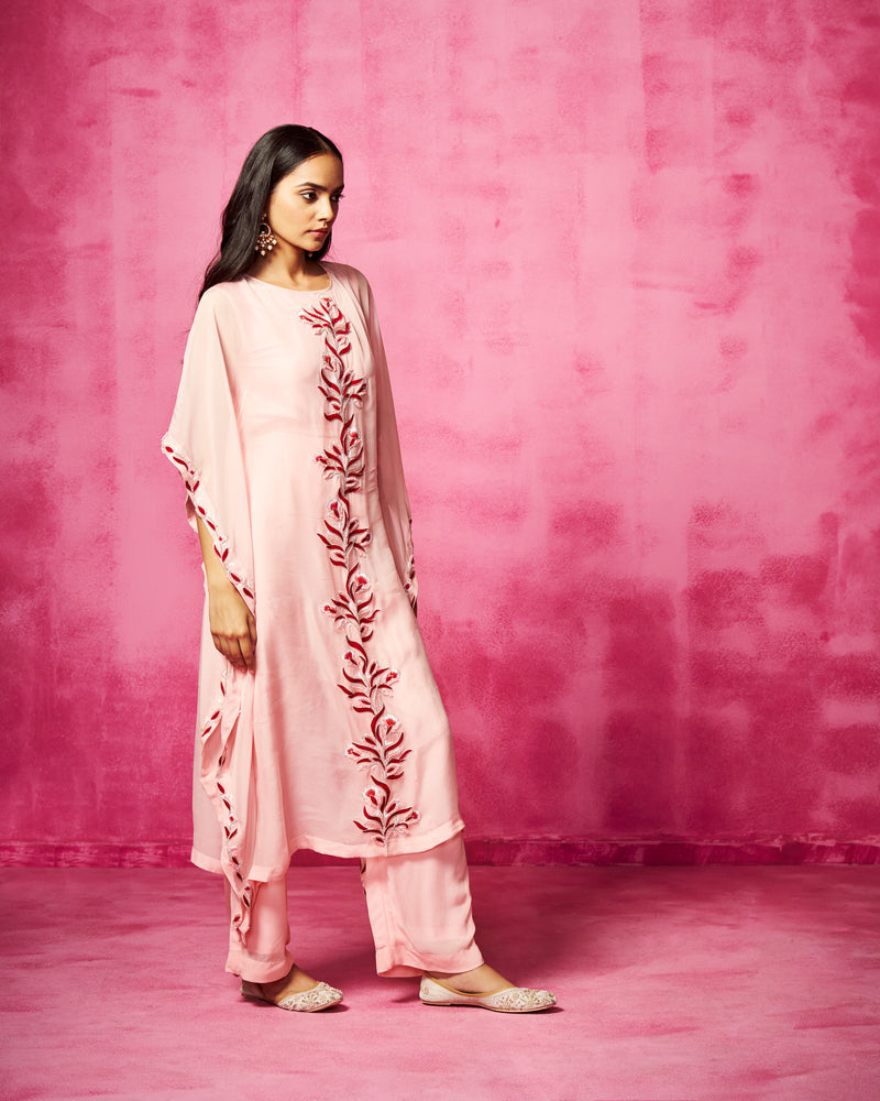 Baby Pink Embroidered Kaftan with matching pants