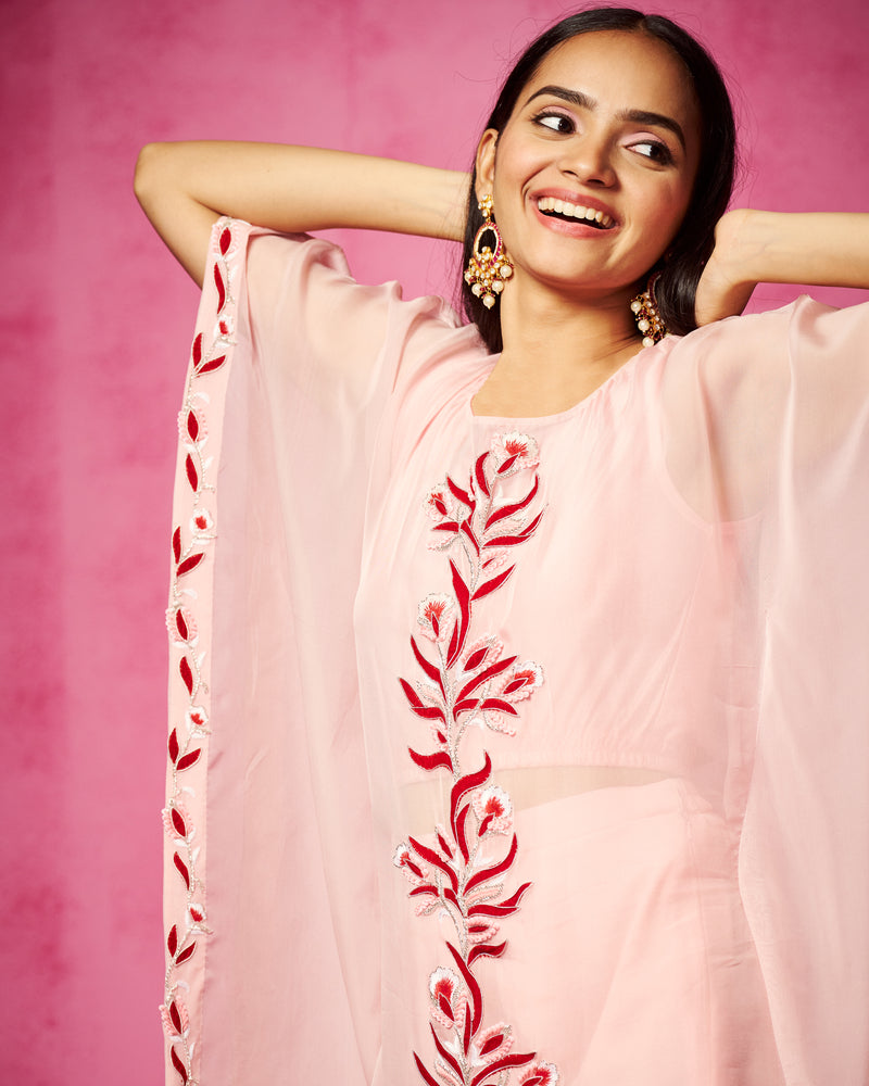 Baby Pink Embroidered Kaftan with matching pants