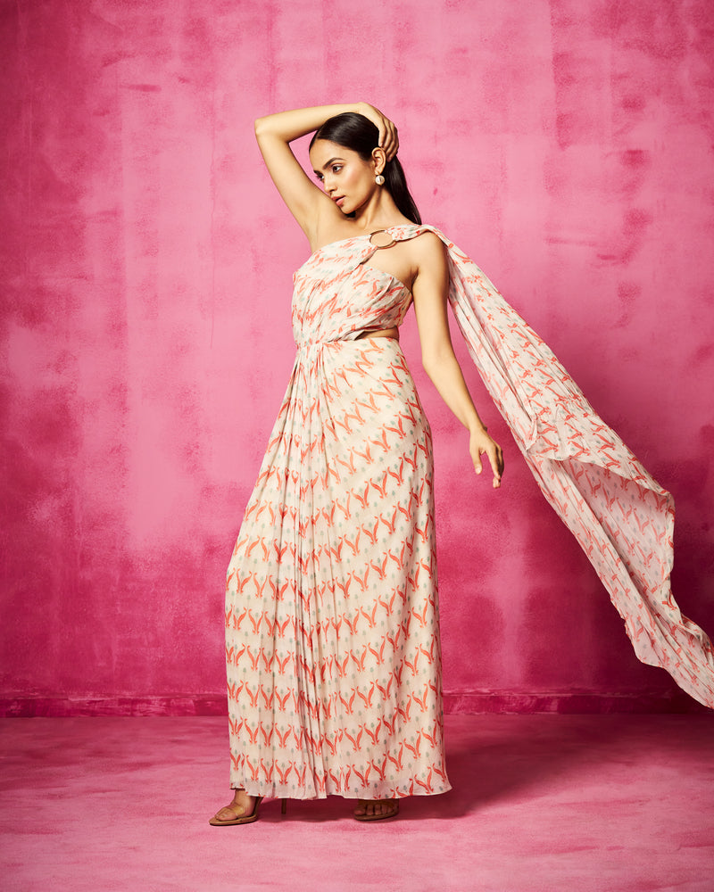 Printed Pre draped saree gown