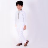 Ivory Embroidery Cutwork Placket And Collar Kurta Set