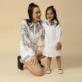 White Cutwork Shirt  Mother - Daughter Set