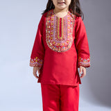 Red Silk Embroidered Co-ord Set