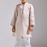 Cube Print Satin Linen Kurta with Placket Detail
