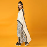 Black and White Fish Print Kurta and Pre-Draped Dupatta