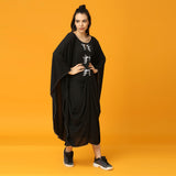 Black Hand Embroidered Pre-draped Kaftan Dress