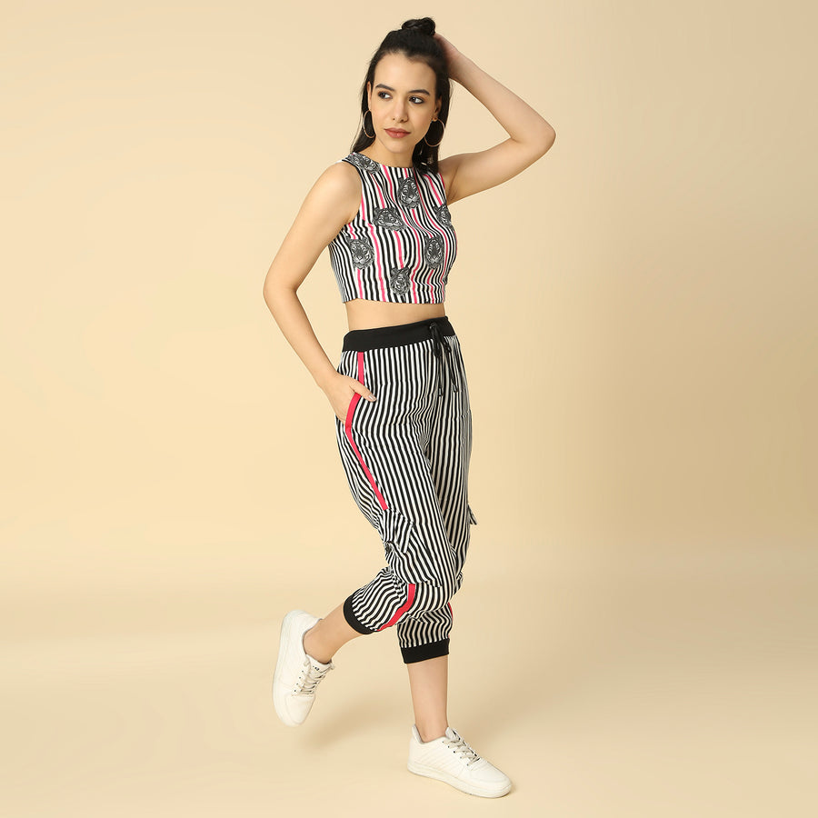 Pink Striped tiger print cropped top with matching pants
