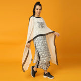 Black and White Fish Print Kurta and Pre-Draped Dupatta