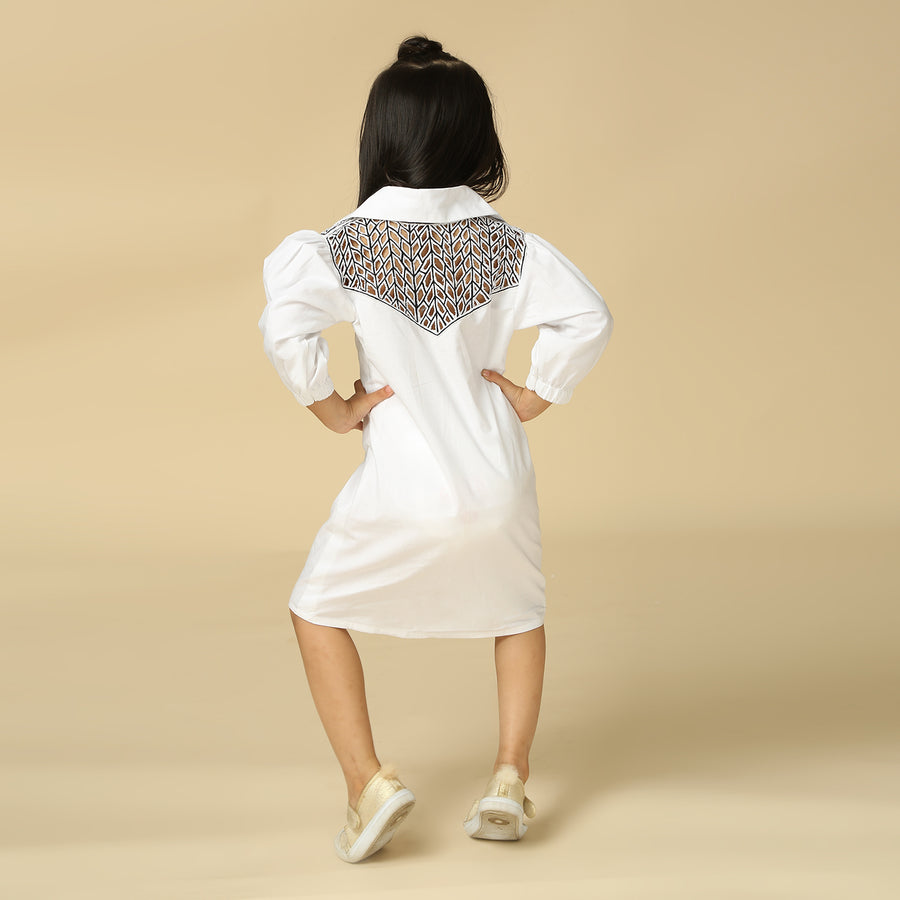 White Dress with Embroidered Yoke