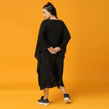 Black Hand Embroidered Pre-draped Kaftan Dress