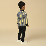 Tiger Print Striped Shirt with Ribbed Collar and Cuff