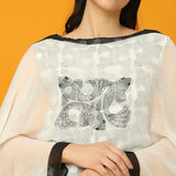 Black and White Fish Print Kurta and Pre-Draped Dupatta