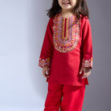 Red Silk Embroidered Co-ord Set