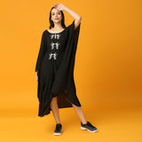 Black Hand Embroidered Pre-draped Kaftan Dress